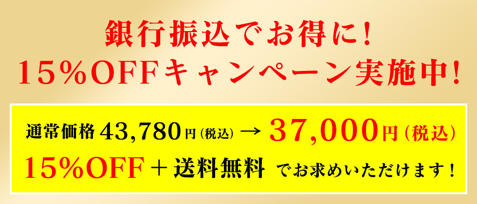 銀行振込でお得に!15%OFFキャンペーン実施中!